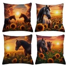 Kit com 4 Capas de Almofada Decorativas com Estampa de Cavalos: Estilo para o seu sofá ou cama