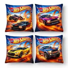 KIT 4 CAPAS DE ALMOFADAS DECORATIVAS HOTWHEELS INFANTIL MENINO CARRO  - TAMANHO 45X45