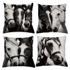 KIT 4 CAPAS DE ALMOFADAS DECORATIVAS CAVALO COWBOY PRETO E BRANCO - TAMANHO 45X45
