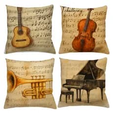 KIT 4 CAPAS DE ALMOFADAS MUSICA PIANO VIOLÃO VIOLINO TAMANHO 45X45
