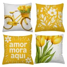KIT 4 CAPAS DE ALMOFADAS  TULIPAS AMOR MORA AQUI  TAMANHO 45X45