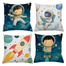 KIT 4 CAPAS DE ALMOFADAS ASTRONAUTA MENINO  TAMANHO 45X45