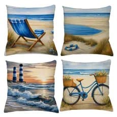 KIT 4 CAPAS DE ALMOFADAS PRAIA MAR  TAMANHO 45X45