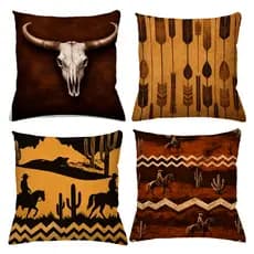 KIT 4 CAPAS DE ALMOFADAS DECORATIVAS COUNTRY COWBOY CAVALO VELHO OESTE  - TAMANHO 45X45