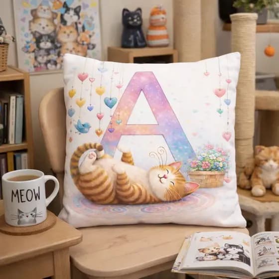 CAPA DE ALMOFADA DECORATIVA PERSONALIZADA INICIAL DE NOME INFANTIL ADULTO GATO GATINHO FOFO - TAMANHO 45X45