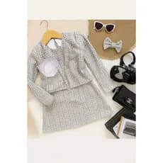 Conjunto Infantil Menina Vestido Trapézio com Casaco e Laço Elegante