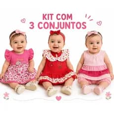Kit Roupa De Bebe 6 Peças 3 Conjuntos Algodão De Menina