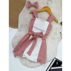 Vestido Macaquinho Infantil Feminino Alças Grossas Cintinho + Laço