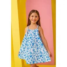 Vestido Infantil Menina Estampado Azul de Alcinha Verão