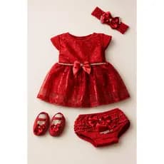 Kit Vestido Calcinha Sapatinho Laço Roupa Bebe 0-6 meses 4 peças Aniversário Casamento Batizado