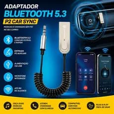 Adaptador Bluetooth 5.3 USB Entrada P2 Jack Receptor para Som Automotivo Carro