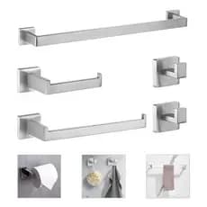 Kit 5 Conjunto Acessorios Suporte Banheiro Lavabo Inox 304.