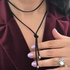 Cordão Regulável Camurça Boho Luxo Patricinha Ponteira Colar Chocker Estiloso Casual Rodeio Country Burguesinha