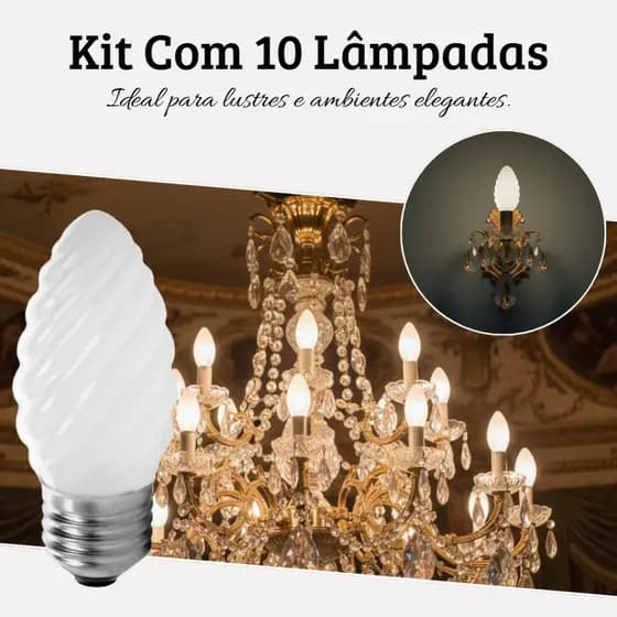 Empalux Kit 10 Lâmpadas Vela Torcida 25W E27 127V Fosca Luz Quente Clássica Para Lustres