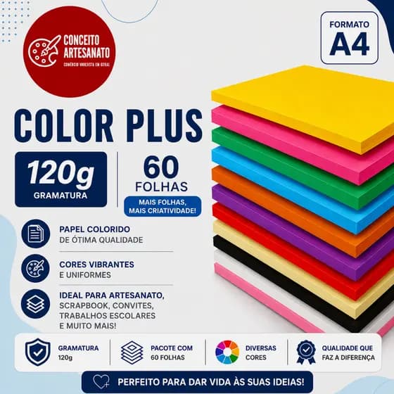 Papel Color Plus Varias Cores A4 120g 60 Folhas