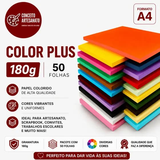 Papel Color Plus 180g - A4 - 50 folhas