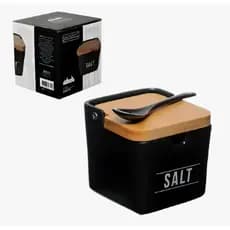 Saleiro Em Porcelana Com Tampa De Bambu Premium