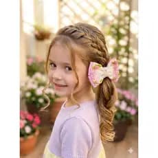 🌸 Laço Infantil Luxo com Flores e Pérolas – Delicado e Encantador 🌸