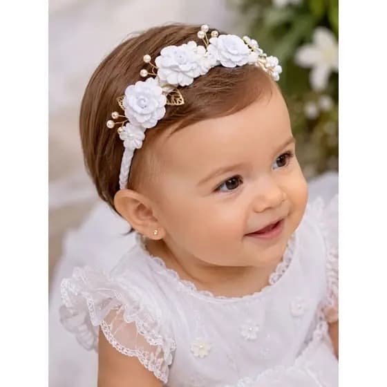 Tiara Infantil Pará Batizado, Daminha de Honra- Dourado e Branco ✨️