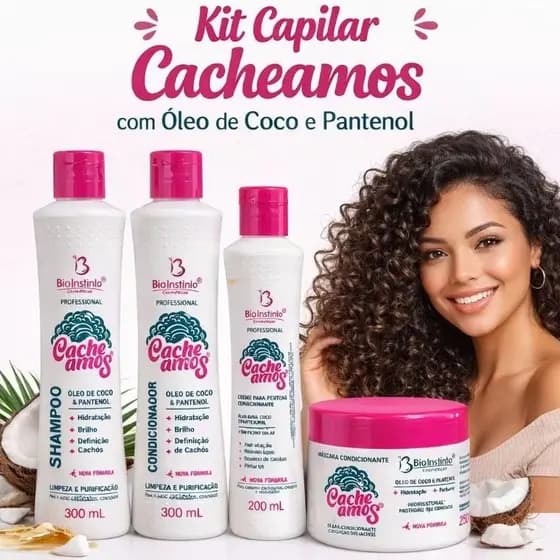 Kit Capilar Cacheamos Óleo de Coco + Pantenol Cachos Definidos Hidratação Profunda Brilho intenso