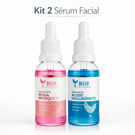 Kit 2 Sérum Facial Hialurônico e Rosa Mosqueta Tratamento Completo Skin Care Previne Manchas Acnes Regenera a pele
