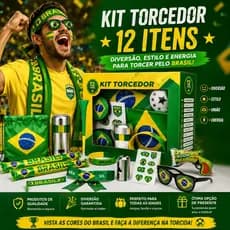 Kit Torcedor Brasil Completo Jogo de Futebol Copa do Mundo 2026 Bandeira Faixa Confete