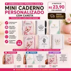 Mini Caderno Personalizado A6 com Caneta | Lembrancinha Criativa | Presente Professor, Empresa e Eventos | Personalizado