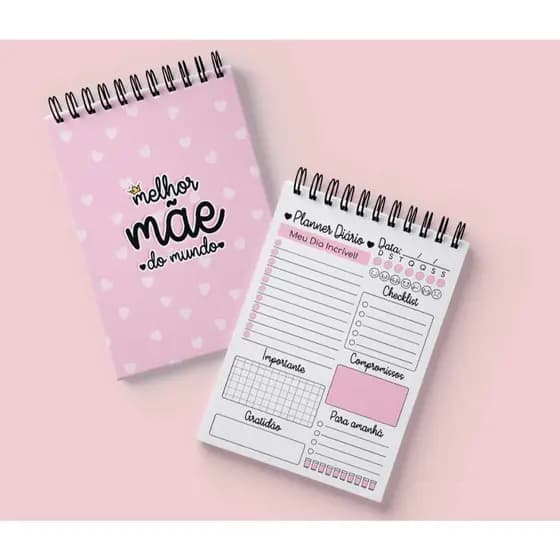 Mini Planner Diário Melhor Mãe do Mundo - Bloco A6 Portátil - Presente Dia das Mães - Lembrancinha Checklist Mimo