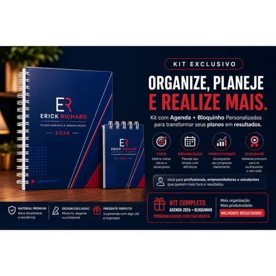 Kit Agenda + Bloquinho Personalizados 2026 | Planejamento Profissional | Presente Criativo