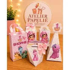 Kit Festa Personalizado Pegue e Monte 20 Peças Lembrancinhas Aniversário Qualquer Tema Caixa Milk Pirâmide Sacolinha Mal