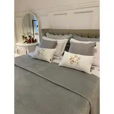 Almofada Pássaros Baguete 50x30 Bordada Linho Com Enchimento Personalizada Casa Decoração Cama Posta