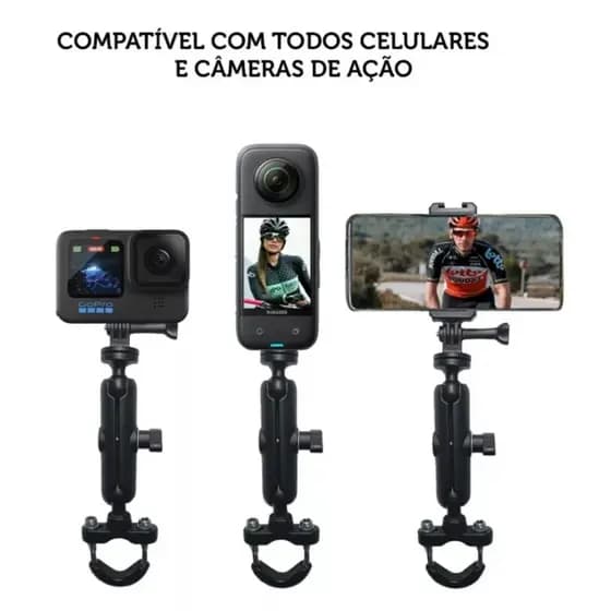 Suporte Barra Guidão Bike Moto 360o Câmera Gopro E Similares