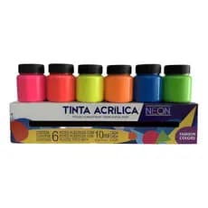Conjunto ACRILEX 6 Cor Tinta Neon Fluorescente 10ml - 03906