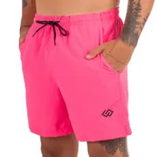 Bermuda Short Praia Casual Mauricinho Com Elastano Rosa Neon Liso Masculino Short Tactel Original