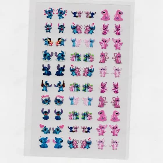 60 adesivos de unha 3D lilo e stitch PRÉ PRONTO - modelo 553-4 azul e rosa