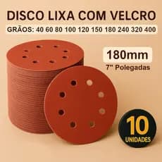 Disco de Lixa 180mm - 7" Com Velcro Aderente 10 Unidades