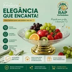 Fruteira Elegante com Base Dourada 27cm | Plástico Resistente | Cesta Frutas Redonda Moderna Premium