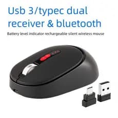 Mouse Sem Fio 2.4Ghz Bluetooth Charge Display Type C E Receptor USB Mudo Recarregável Para Celular Computador