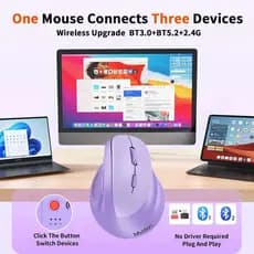 Mouse Sem Fio 2.4G Bluetooth Modo Duplo Recarregável RGB Efeito De Luz Botão Mudo Ergonomia Design Vertical De Computado