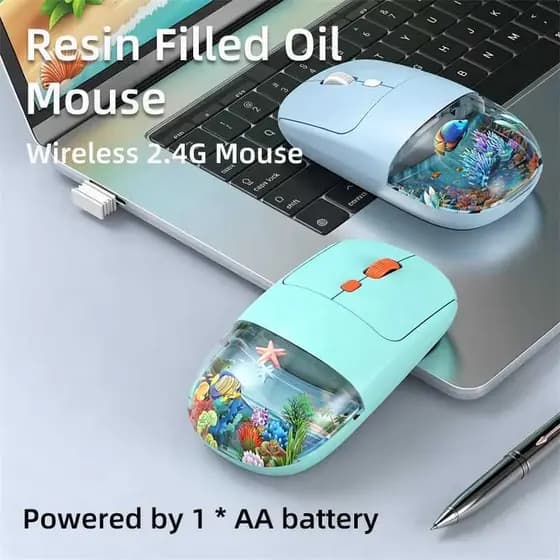 Rato Sem Fio 2.4Ghz Ratos Ergonômicos Com Bonecas Flutuantes Bonito Oceano Aquário Silencioso Clique Ópticos Para Comput