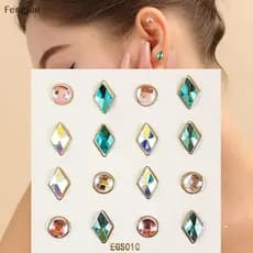 Fengjue 3D Brincos Adesivos Buraco De Orelha Flor Strass Adesivo Crianças Meninas DIY Decoração Presentes BR