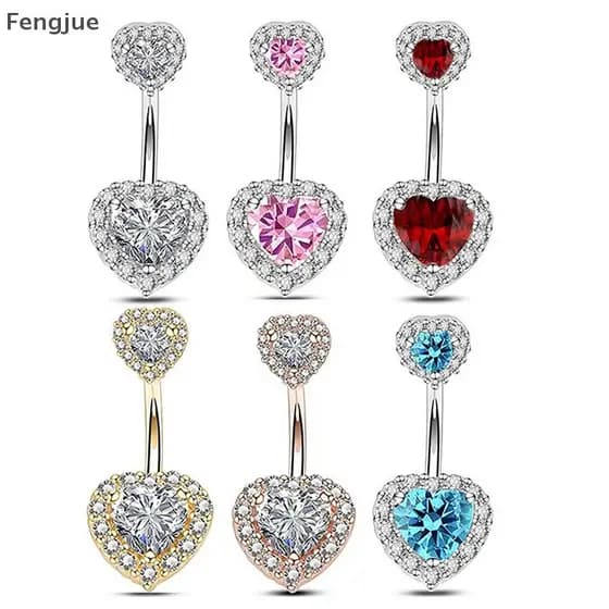 Fengjue Moda Coração Umbigo Anel Piercing De Aço Inoxidável Barriga Jóias Para Mulheres Praia Corpo BR