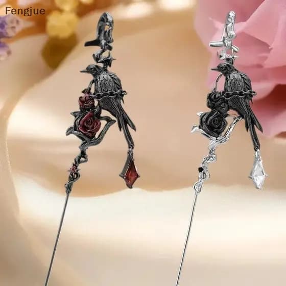 Fengjue 1 Peça Gótico Escuro Irregular Pássaro Cruz Rosa Pingente Brinco Elegante Moda Balançar Brincos Femininos Joias
