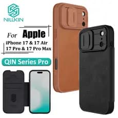 Nillkin QIN Luxo Flip Caso De Couro Para iPhone 17 Pro Max 17 17 Ar Câmera Slider Proteção Capa Com Titular Do Cartão