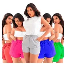 Kit 10 Shorts Duna Laço Feminino Alfaiataria Laço Curto Cintura Alta Shorts Liso Bermuda