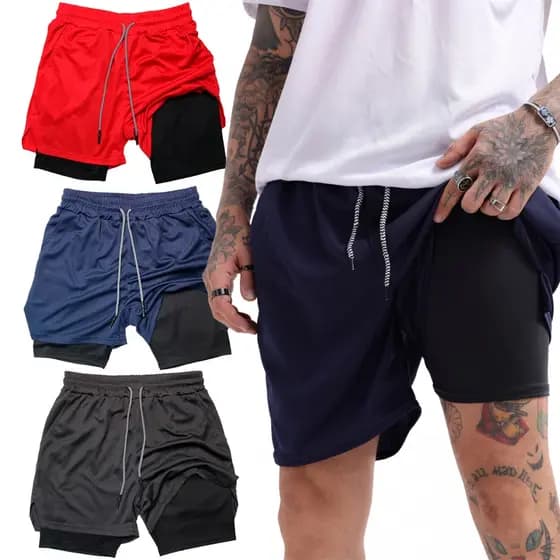 Kit 3 Shorts 2 E 1 Masculino Duplo Academia Compressão Verão