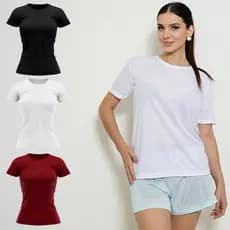 Kit 3 Camisas Academia Feminina Básica Dry Fit Tradicional