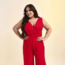 Macacão Plus Size Pantalona Gola V Algodão Alfaiataria.