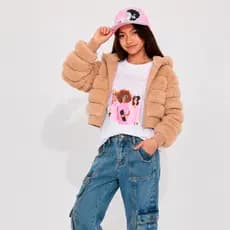 Jaqueta Feminina Teddy Puffer Gominho Pelucia Menina