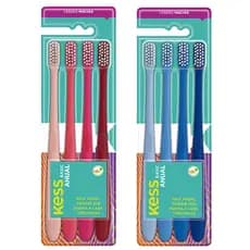 Kit 4 Escova de Dente Cerdas Macias Pack Anual Basic Kess Rosa e Azul